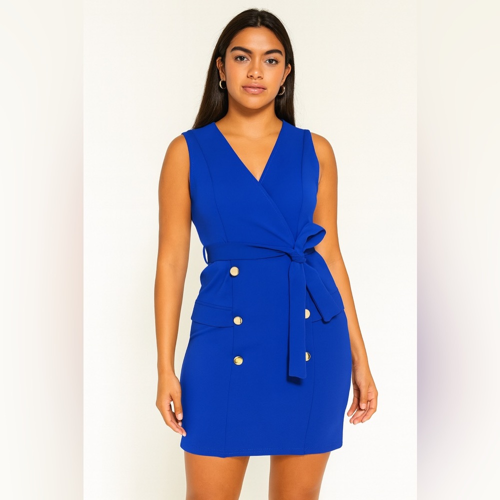 Boohoo Sleeveless Belted Blazer Dress